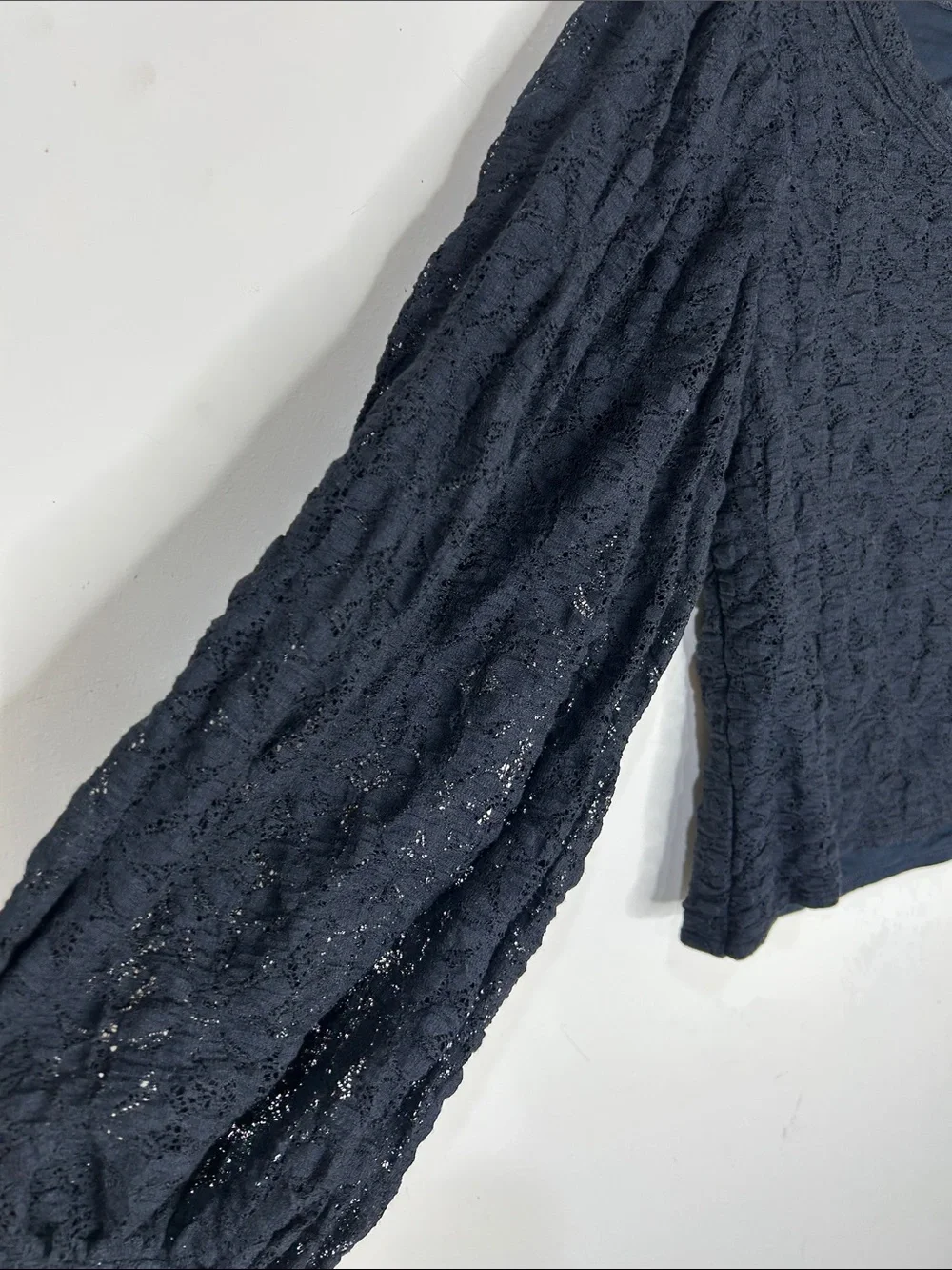 FREE PEOPLE Tea Time Lace Puff Sleeve Blouse Black Size Medium